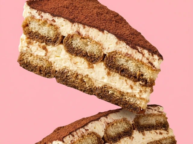 Close-up of cocoa, cream and biscuit layers